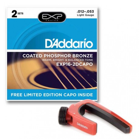 D'Addario EXP16 12-53 木吉他弦 兩套組＋移調夾 (2DCAPO)【桑兔】