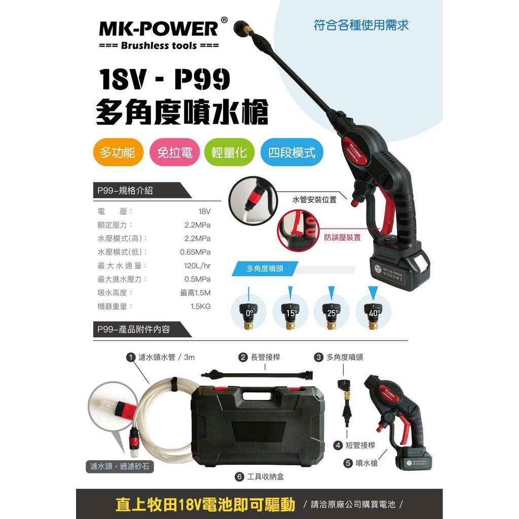 沙莎五金 可通用牧田18v電池mk Power 多角度噴水槍單主機18v P99 自吸式噴水槍高壓清洗機 蝦皮購物