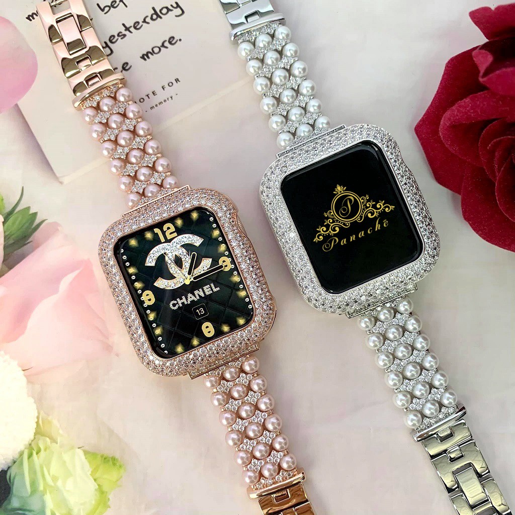 現貨氣質典雅珍珠水晶鑽錶帶 apple watch 錶帶 蘋果手錶錶帶 金屬錶帶 珠寶錶帶 panache