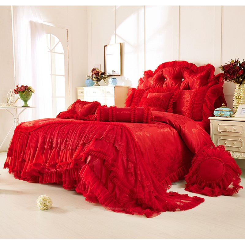 愛戀紅 結婚床罩 紅色床罩 蕾絲床罩 雙人床罩 床裙組