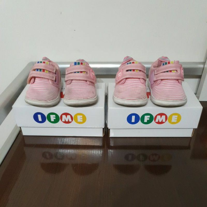 （二手）IFME輕量粉色條紋寶寶機能鞋 運動機能鞋
