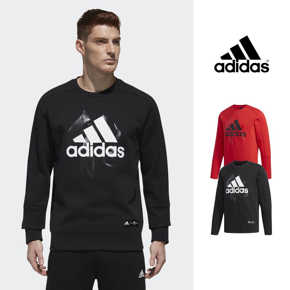 Adidas 黑/紅 大學T 衛衣 運動 休閒 棉質 長袖 上衣 基本款 新年圖騰 Logo