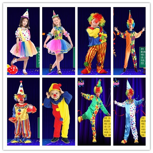 男童女童小丑演出服 萬圣節小丑裝扮服裝兒童 化裝舞會小丑服裝節慶派對用品