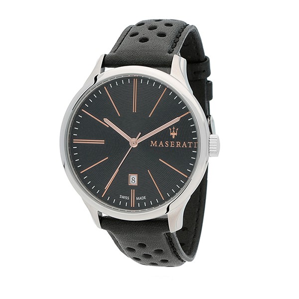 【Maserati 瑪莎拉蒂】簡約日期設計款真皮腕錶-簡約黑/R8851126003/台灣總代理公司貨享兩年保固