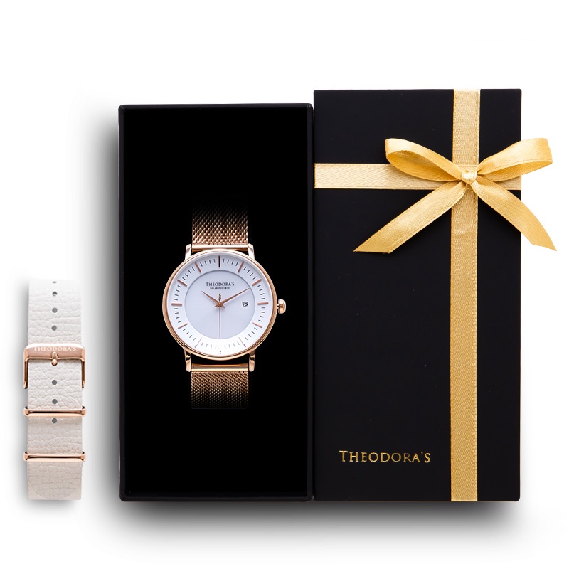 【THEODORA'S】限定禮盒Aurora手錶+替換錶帶2入組-瘋馬皮錶帶-精品紋白【希奧朵拉】