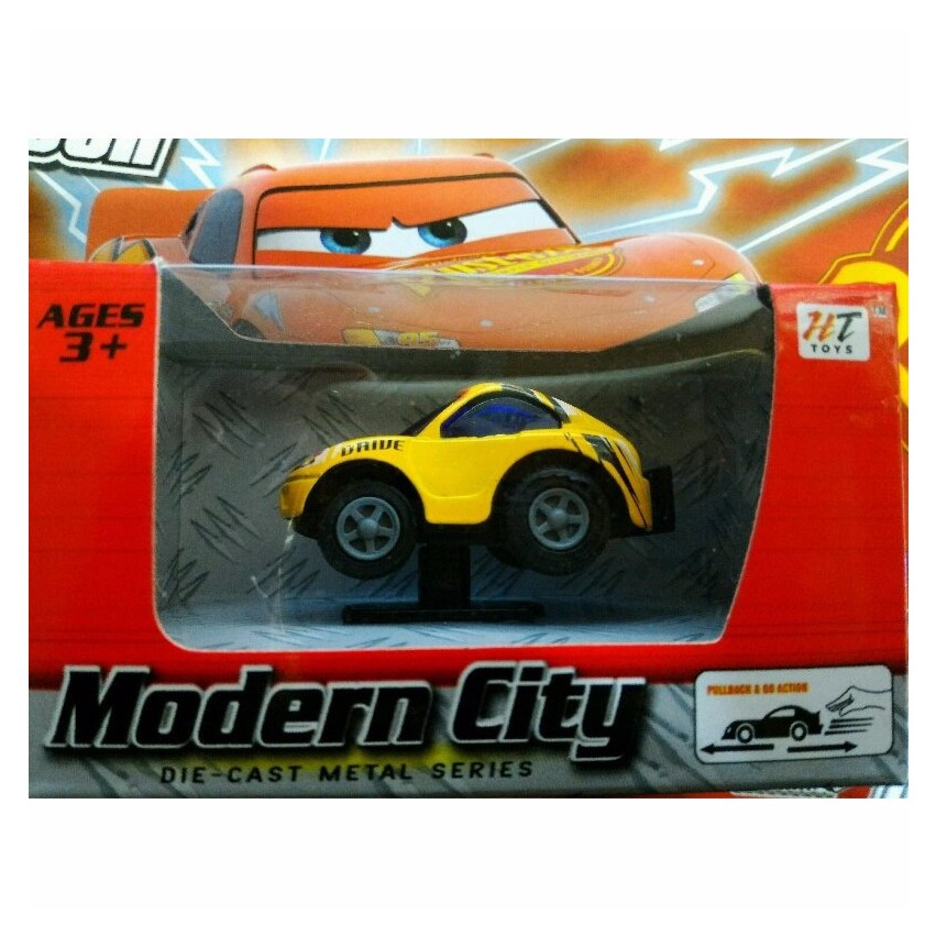 黃色微型合金小車 現代城市 往後拉會跑 超可愛微型玩具車