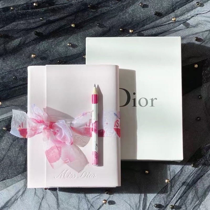 Dior 迪奧 粉色絲帶 灰色叢林 印花筆記本