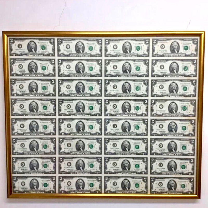 1995年”美金2元紙鈔”全版32張連體鈔