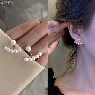 💖臺灣現貨滿💯出🚚 一款兩戴 INS極簡復古風小眾高階感一字後掛式珍珠耳環耳釘 925銀針 甜美百搭珍珠耳釘耳墜