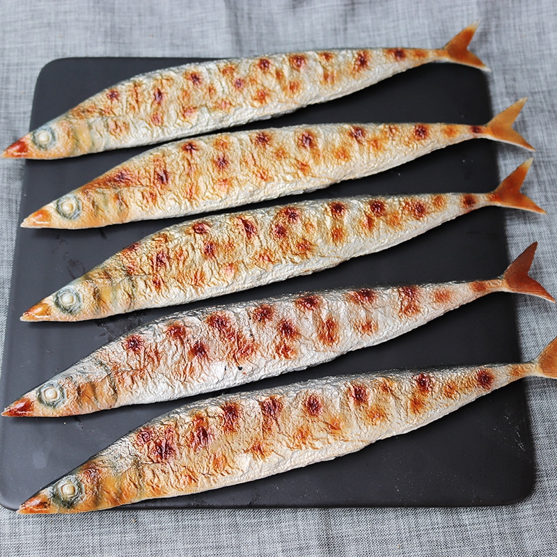 Gl646 仿真秋刀魚烤魚仿真魚燒烤串蔬菜肉食物模型擺設道具 蝦皮購物