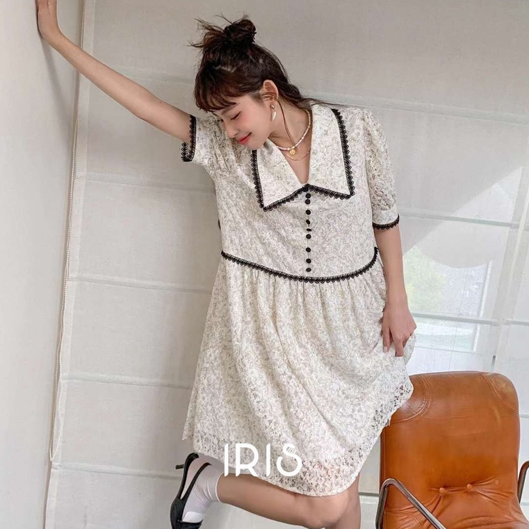 IRIS BOUTIQUE 泰國製造 小眾設計品牌 夏季新品蕾絲白色拼接洋裝女