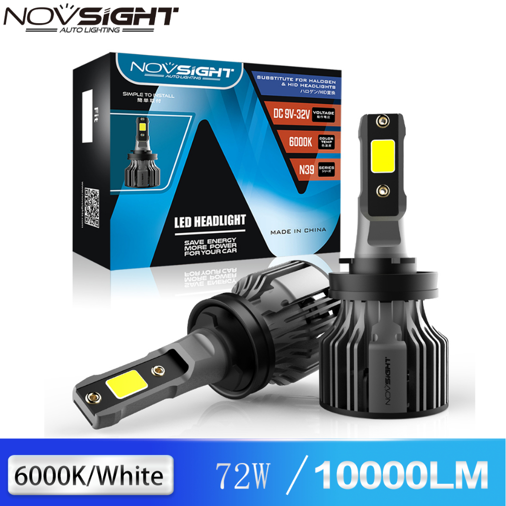 Novsight 兩個 N39 H11 H8 H9 LED 汽車大燈 10000LM 72W 6000K 白色 LED