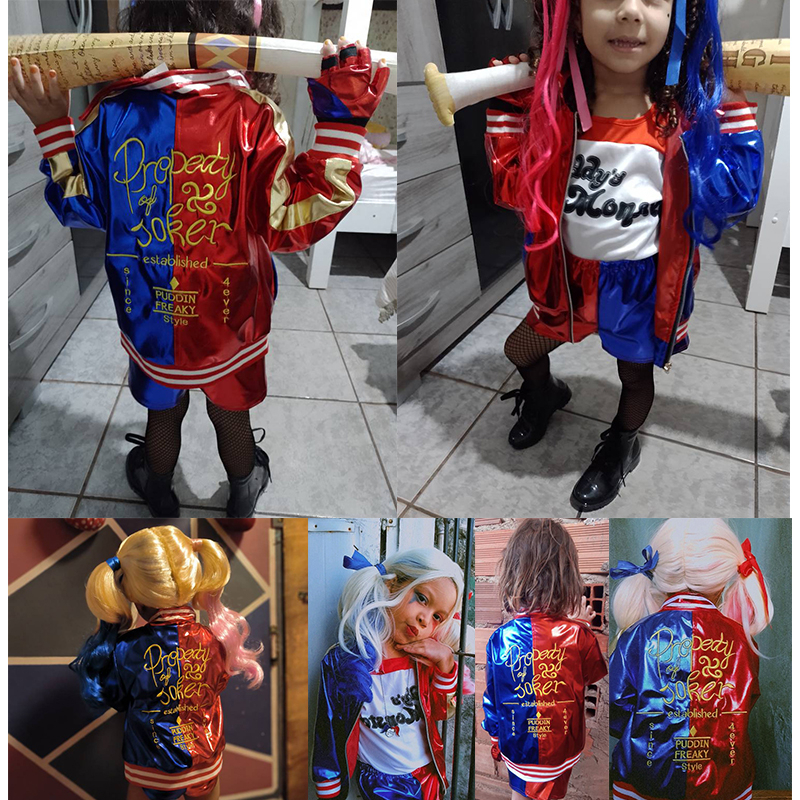兒童自殺小隊 Harley Quinn 女孩服裝角色扮演小丑女哈莉奎茵套裝刺繡夢幻服裝生日禮物