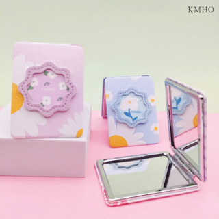 Kmho方形化妝鏡創意貼紙卡通小鏡子女生隨身雙面美容鏡
