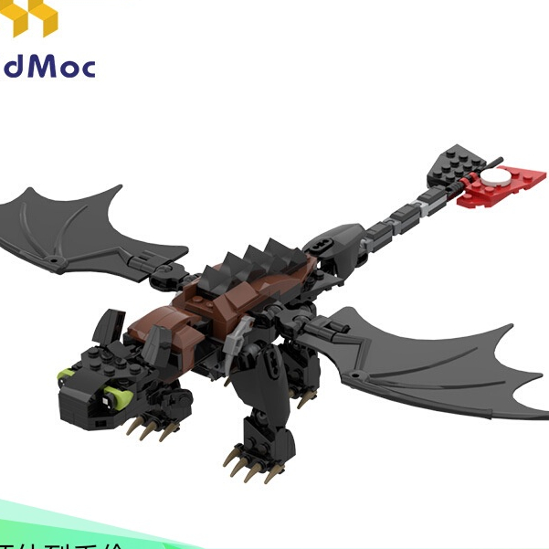 BuildMOC拼裝積木玩具影視閃電飛龍光煞黑龍白龍組裝模型蝙蝠動物