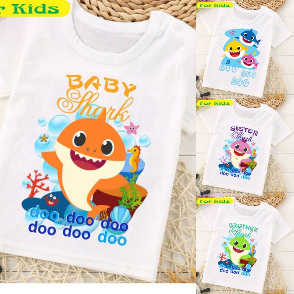 Baby Shark Doo Doo Doo Kids T恤男孩女孩兄弟姐妹短袖T恤兒童寶寶鯊魚生日主題衣服夏季上衣T恤