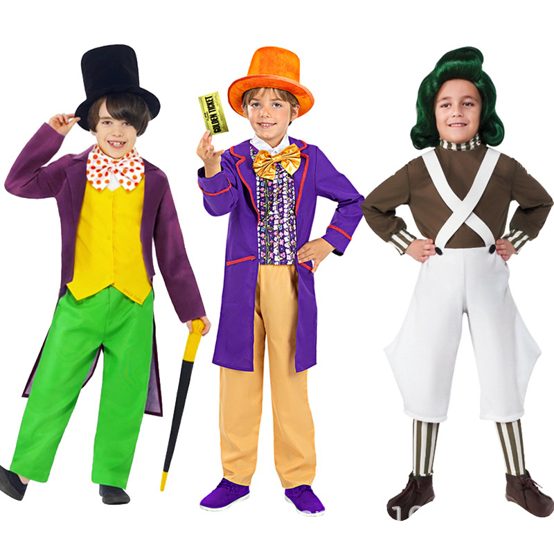 兒童威利旺卡角色扮演服裝兒童電影查理和巧克力工廠兒童角色扮演萬聖節服裝男孩