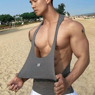 （買2減4，買3減10）越中男棉夏季一片式純棉背心男士刺繡緊身運動肌肉健身型男無袖無袖