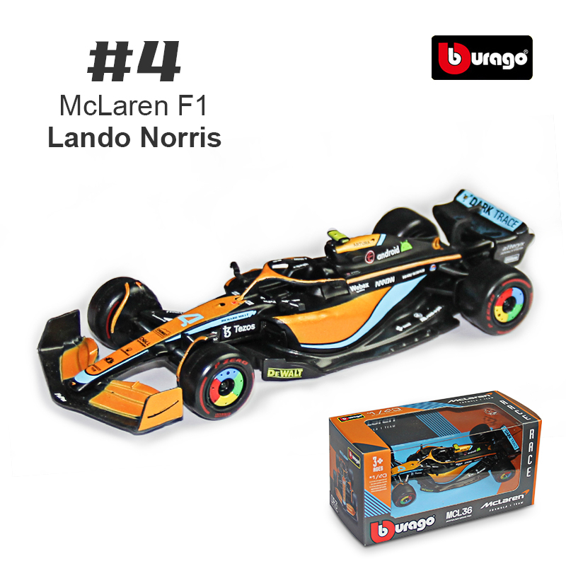 Bburago 1:43 2022 F1 McLaren MCL36 4 Lando Norris 3 Daniel R