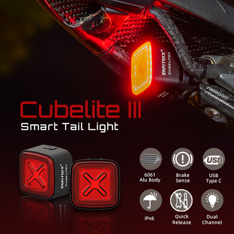 Cubelite 3 自行車尾燈自行車尾燈智能自行車尾燈自動啟停剎車感應 LED 充電防水 IPX6