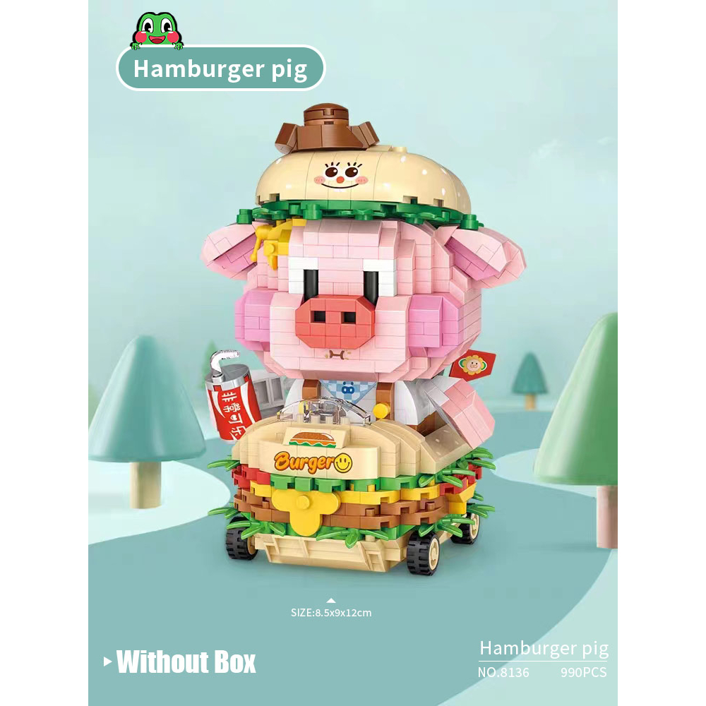 LOZ漢堡豬 微小顆粒積木玩具拼裝美食小豬公仔男女孩生日禮物