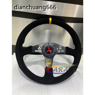Omp Sport Mitsubishi ralliart 350MM/14INCH 汽車方向盤 Suede 黃色紅線