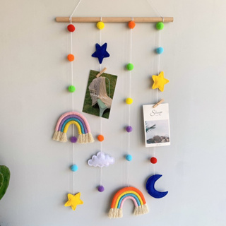 INS北歐風 編織彩虹 兒童房幼兒園掛飾 收納掛飾 照片整理架