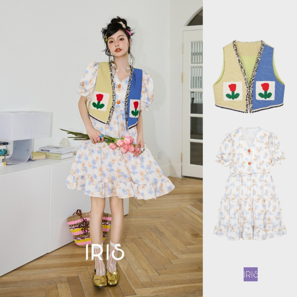 IRIS BOUTIQUE 泰國製造 小眾設計品 桃桃檸檬馬甲 花田烏龍花料 洋裝短袖女