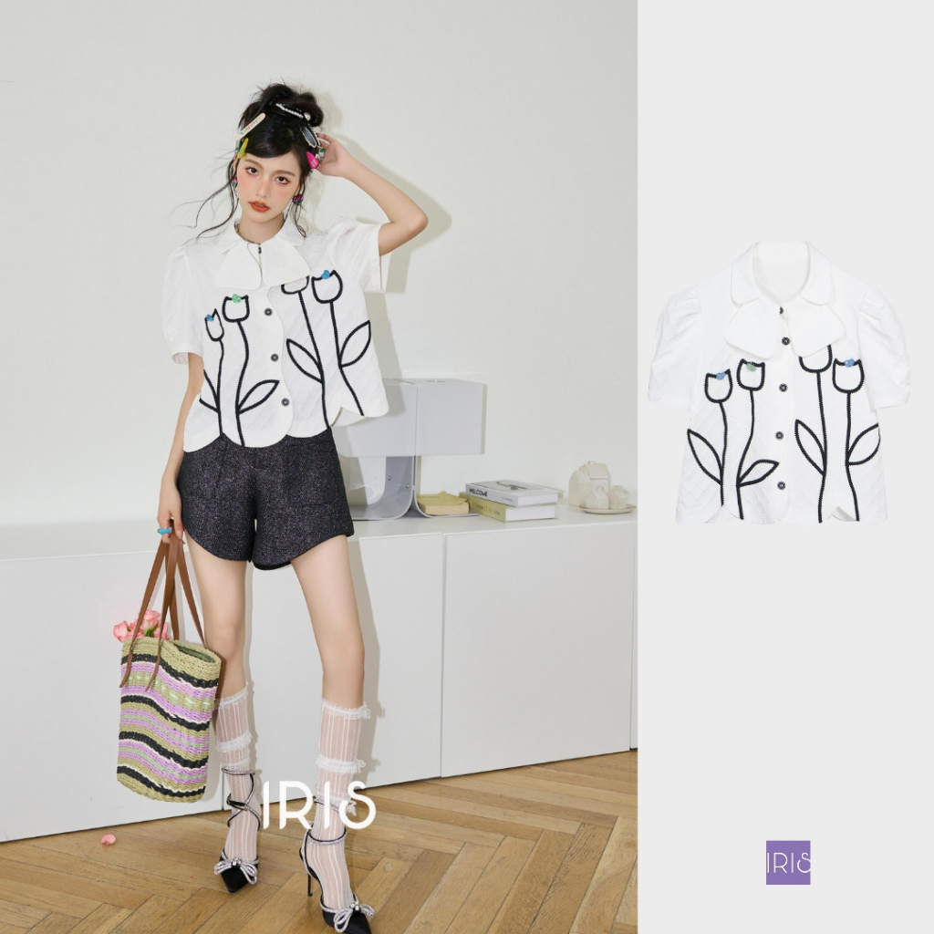 「原創設計」IRIS  FASHION 小眾設計品牌 夏新款 祕密花園短袖上衣襯衫女