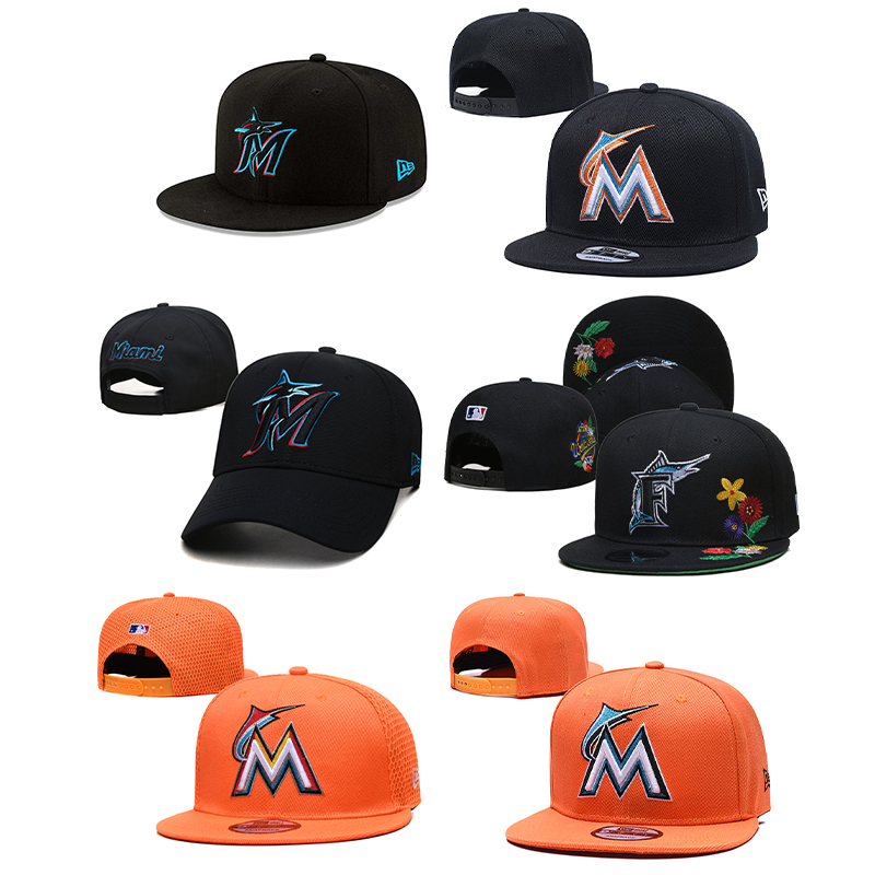 MLB 邁阿密馬林魚隊 棒球帽 男女通用 可調整 彎簷帽 平沿帽 嘻哈帽 運動帽 時尚帽子 6款式