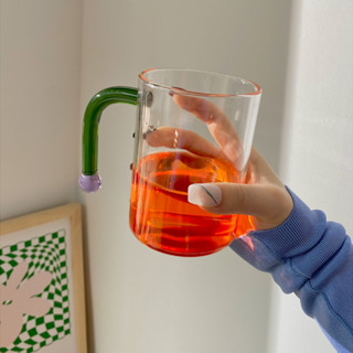 LYHOME 玻璃杯 可愛糖果色把手馬克杯 少女心高顏值咖啡泡茶杯子 咖啡杯 透明水杯 果汁杯