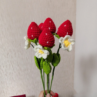 【墨墨手工】純手工鉤針編織草莓花束母親節情人節教師節送禮成品玫瑰康乃馨