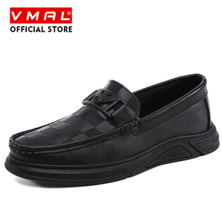 VMAL男士樂福鞋黑色休閒平底鞋皮鞋男士時尚一腳蹬鞋舒適駕駛鞋懶人鞋