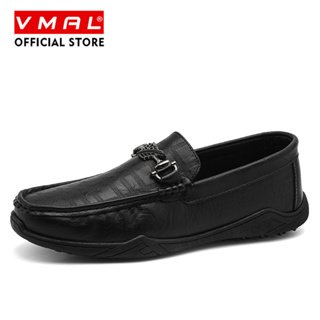 VMAL黑色皮鞋男士時尚休閒鞋男士一腳蹬和樂福鞋潮流豆豆懶人鞋舒適駕駛鞋 39-44