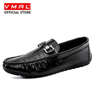 VMAL男士時尚休閒鞋男士黑色皮鞋一腳蹬和樂福鞋潮流豆豆懶人鞋舒適駕駛鞋 39-44