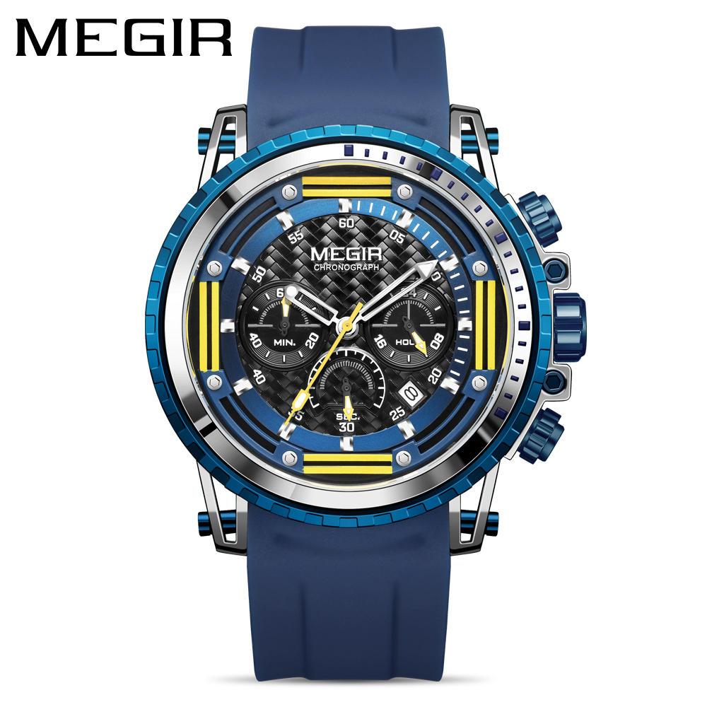 Megir 手錶夜光防水計時矽膠運動手錶石英男士手錶男士手錶 2143G
