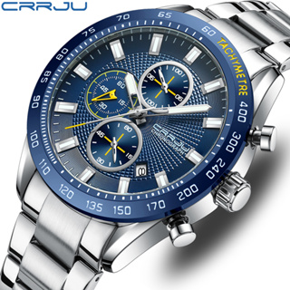 Crrju 男士手錶原創品牌多功能夜光時尚奢華指針式石英不銹鋼防水 2306 XS