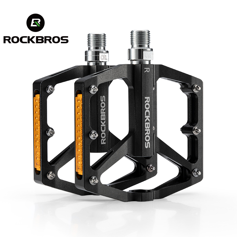Rockbros自行車踏板鋁合金輕型單軸承自行車踏板反光條公路自行車配件
