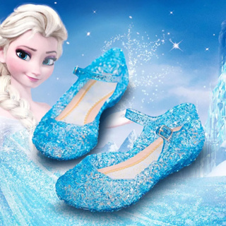 艾爾莎公主灰姑娘涼鞋女孩水晶鞋 PVC 高跟鞋帶聖誕舞會鞋