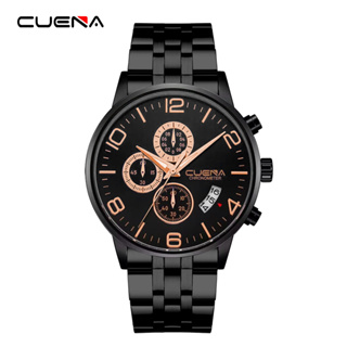 Cuena 男士手錶豪華不銹鋼時尚休閒商務石英防水 6102
