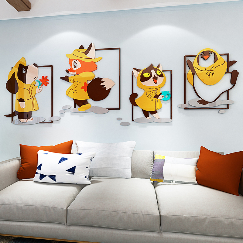 卡通相框森林動物立體壁貼狐狸狗亞克力自粘牆貼客廳臥室沙發背景裝飾店鋪溫馨佈置