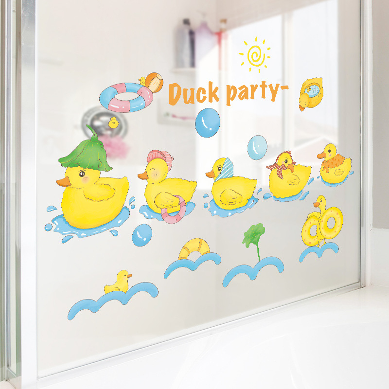 五象設計 可愛卡通小黃鴨牆面裝飾牆貼浴室浴缸衛生間玻璃布置貼畫