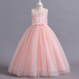 花童公主洋裝 兒童蕾絲長裙 3-12歲生日舞會紅地毯禮服紫色粉色天藍色灰色