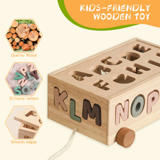 蒙台梭利嬰兒玩具字母車形配對拖拉機木製早教積木