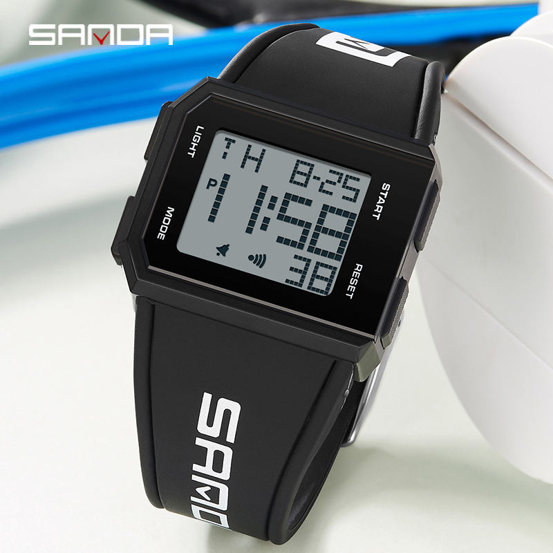 Sanda 戶外運動手錶男士鬧鐘計時時鐘 5Bar 防水軍用手錶 LED 顯示屏防震數字手錶