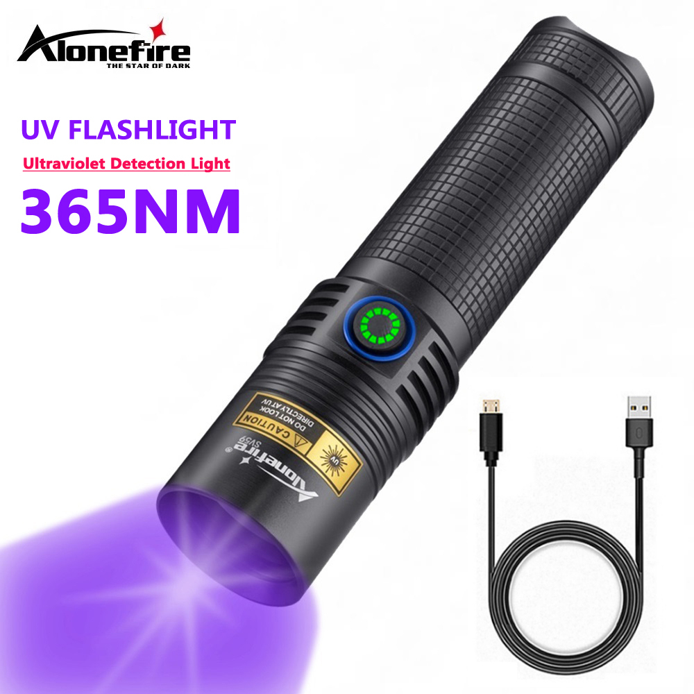 Alonefire SV59 15W 365nm UV 紫色黑色鏡面手電筒 UV 隱形紫外線手電筒用於污漬檢測器熒光鈔票