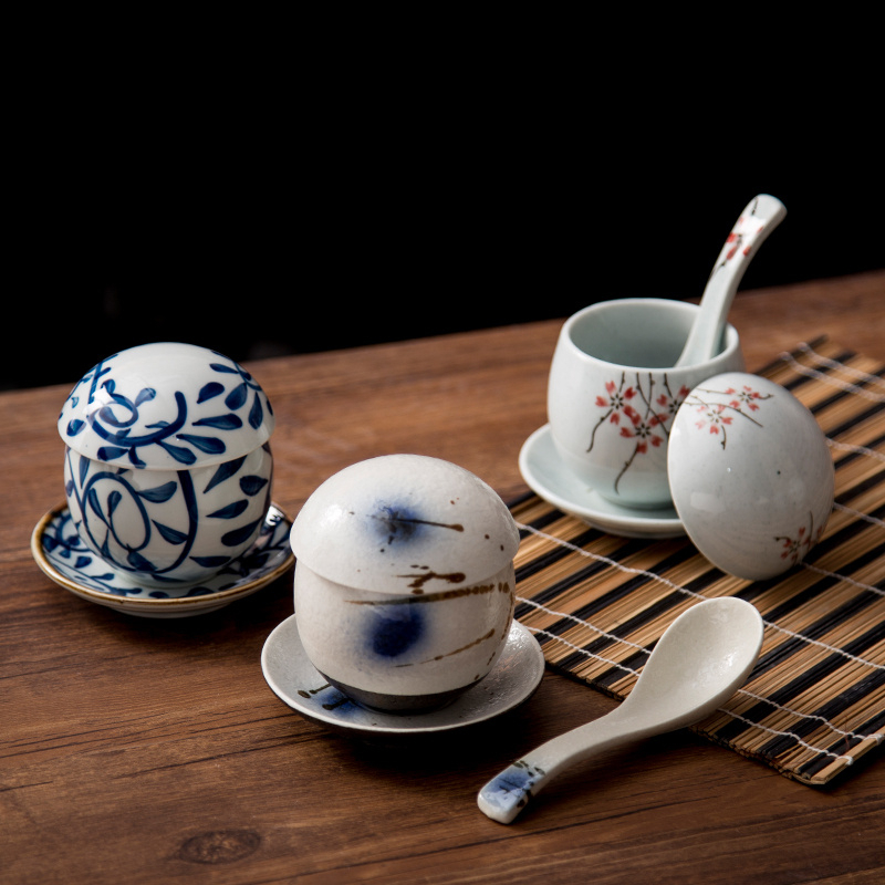 茶碗蒸盅味增湯碗日式蓋碗蒸雞蛋盅黑色料理壽司湯碗陶瓷酒店餐具