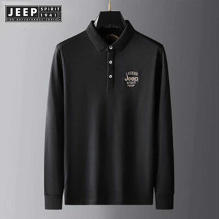 Jeep SPIRIT 1941 ESTD男士polo衫寬鬆休閒長袖T恤秋季潮流上衣男士新款刺繡