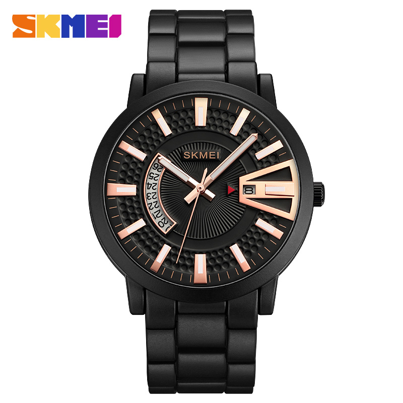 Skmei 1985 休閒時尚男士石英手錶中性商務手錶豪華手錶經典品牌設計男時鐘鋼錶帶男士手錶