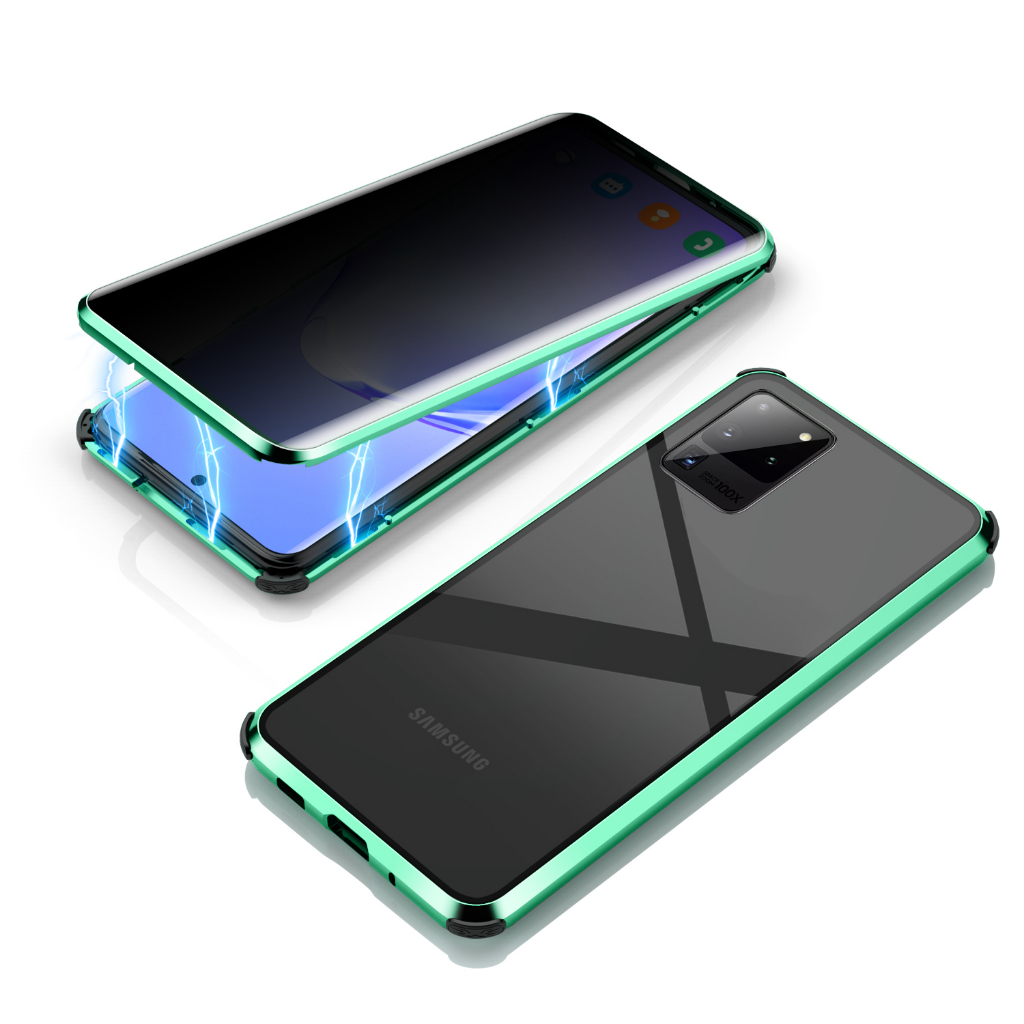 三星 Galaxy S21 S20 Plus Ultra S21 S20 FE 5G 隱私鋼化玻璃金屬保險槓手機殼防眩光